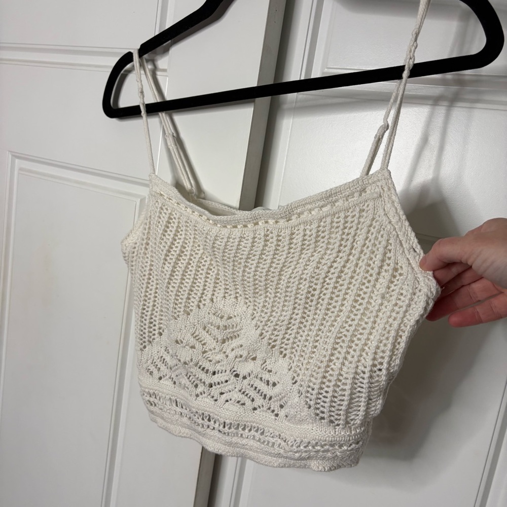 Abercrombie & Fitch A&F Crochet Style Macrame Tank top cream M boho - Picture 6 of 10